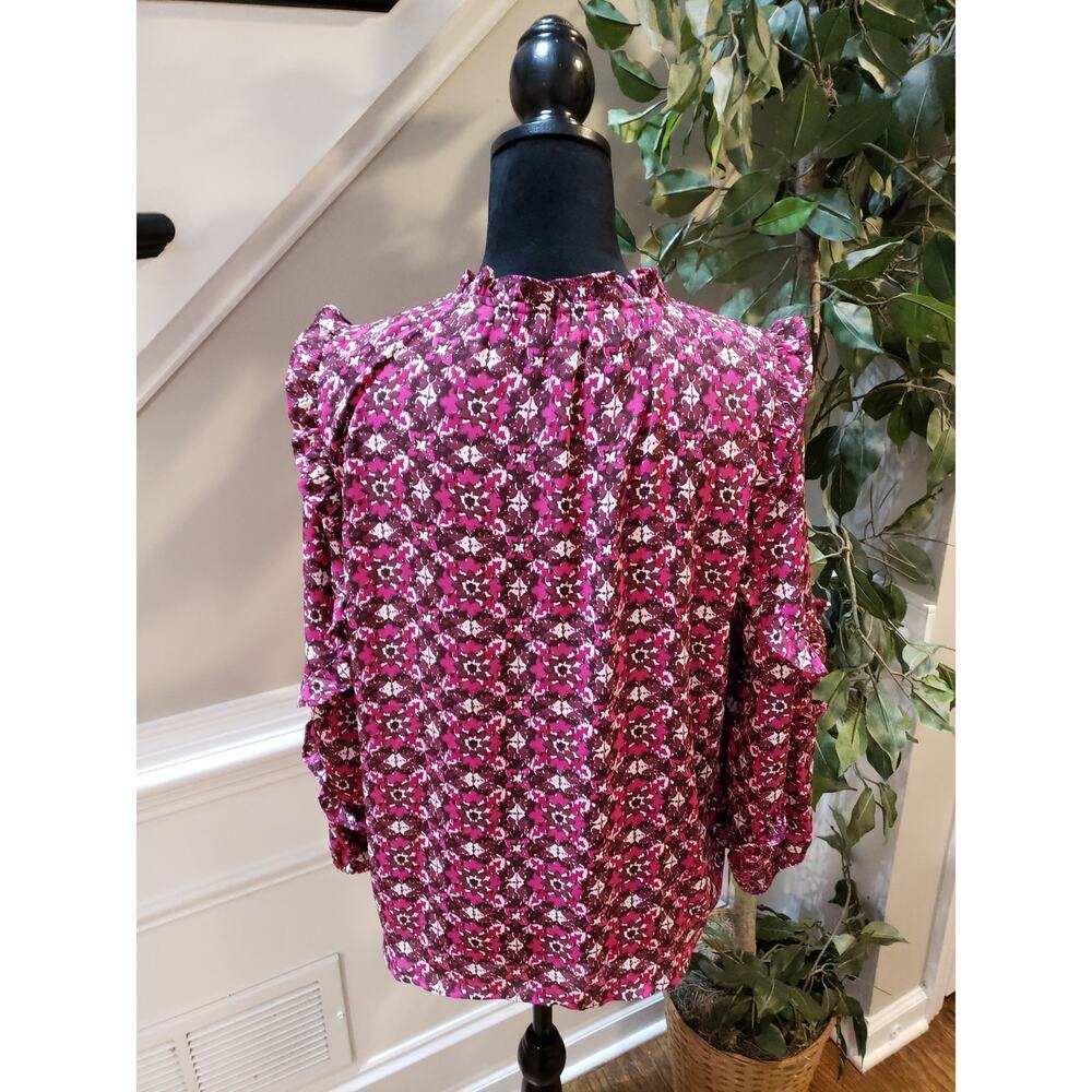 LOFT Blouse Women’s MP Pink Floral Ruffle Long Sleeve Lightweight Top - Picture 6 of 9